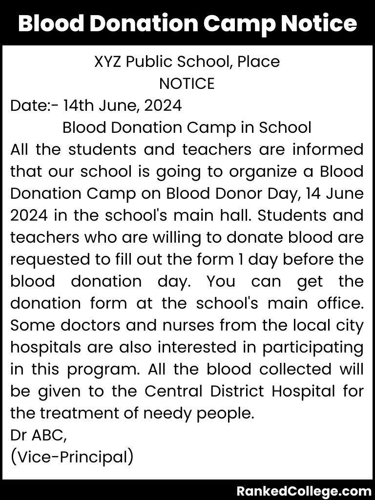 notice on blood donation camp