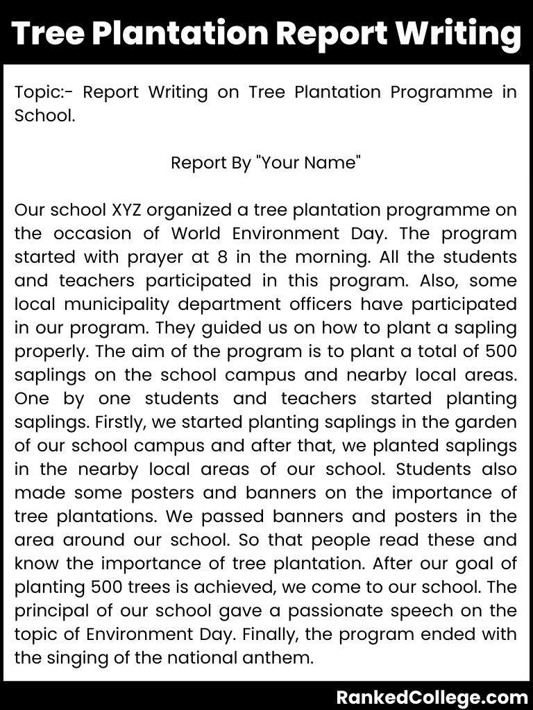 tree plantation report writing
