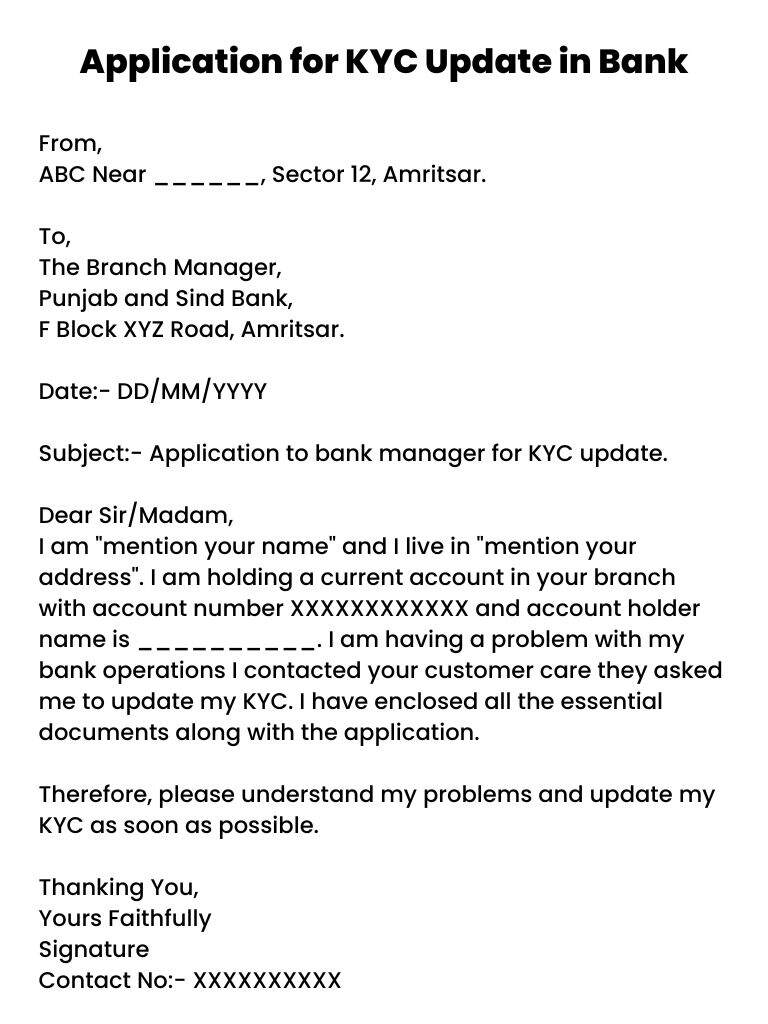application letter for bank account update
