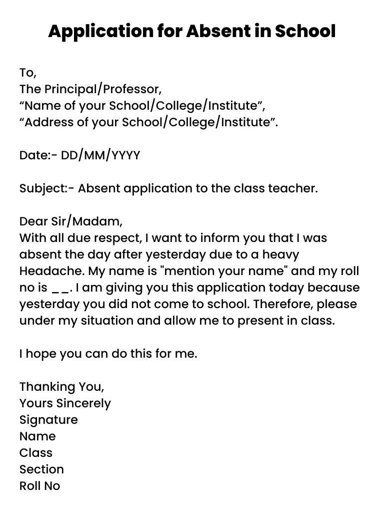 application letter of absent in school