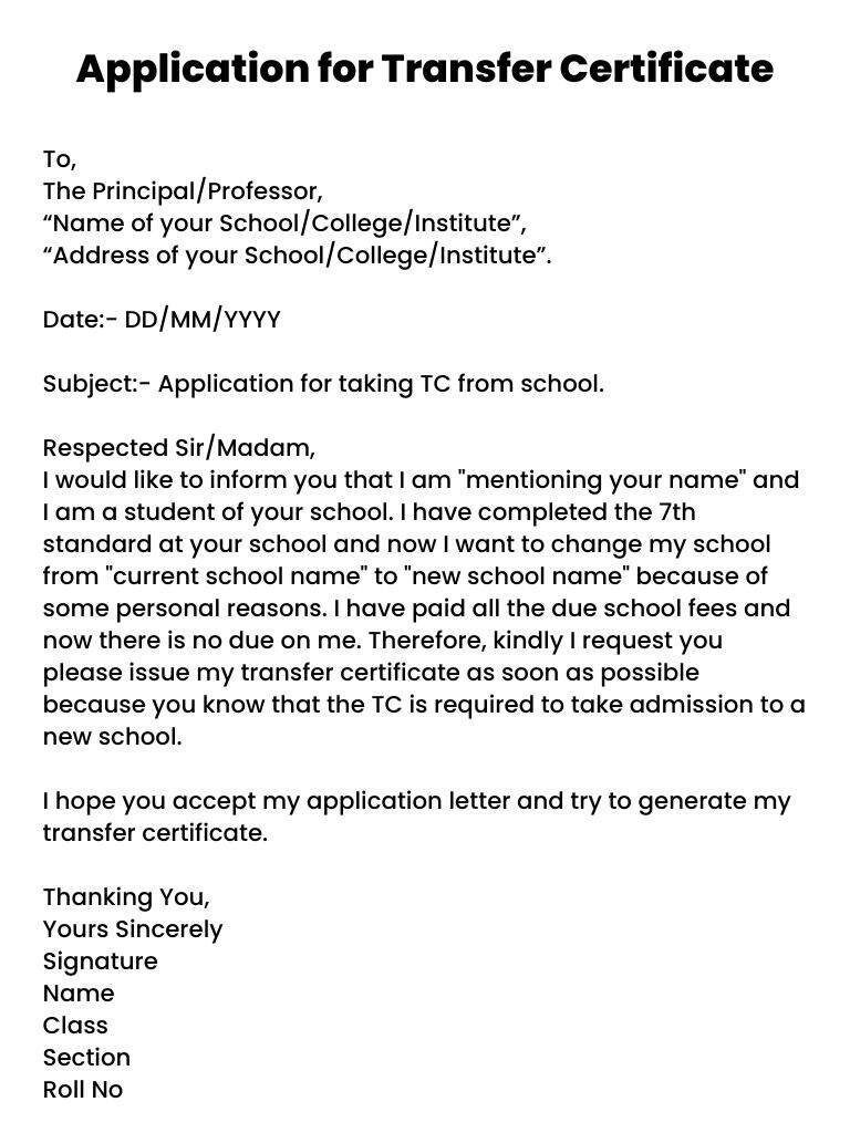 application letter tc college